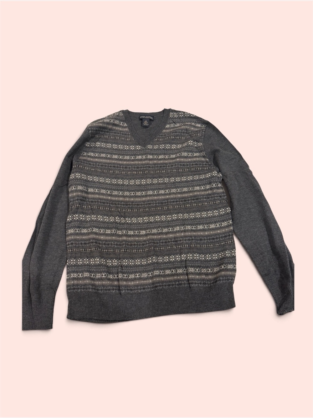Banana Republic Charcoal and Cream Striped V-Neck Sweater - Men